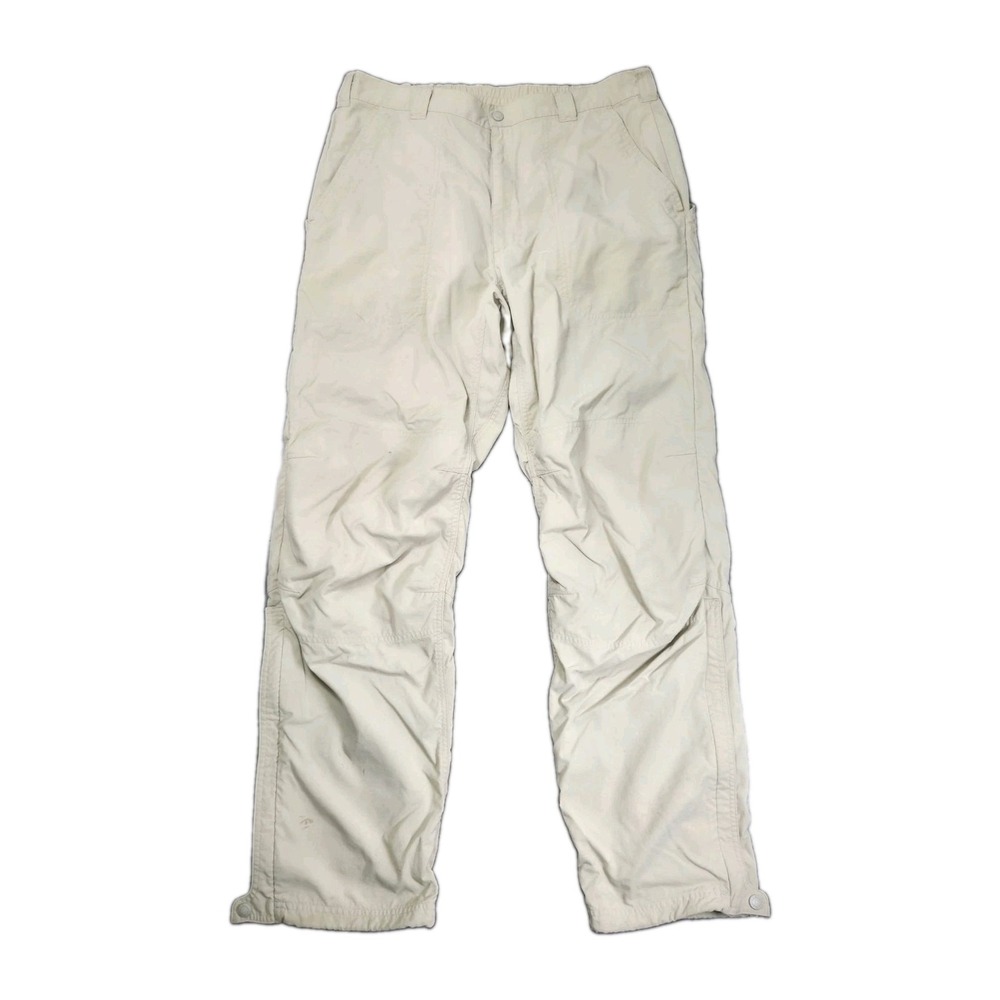 LL Bean Hiking Pants Mens 36x32 Khaki Elastic Waist Ankle Zip Outdoor Classic